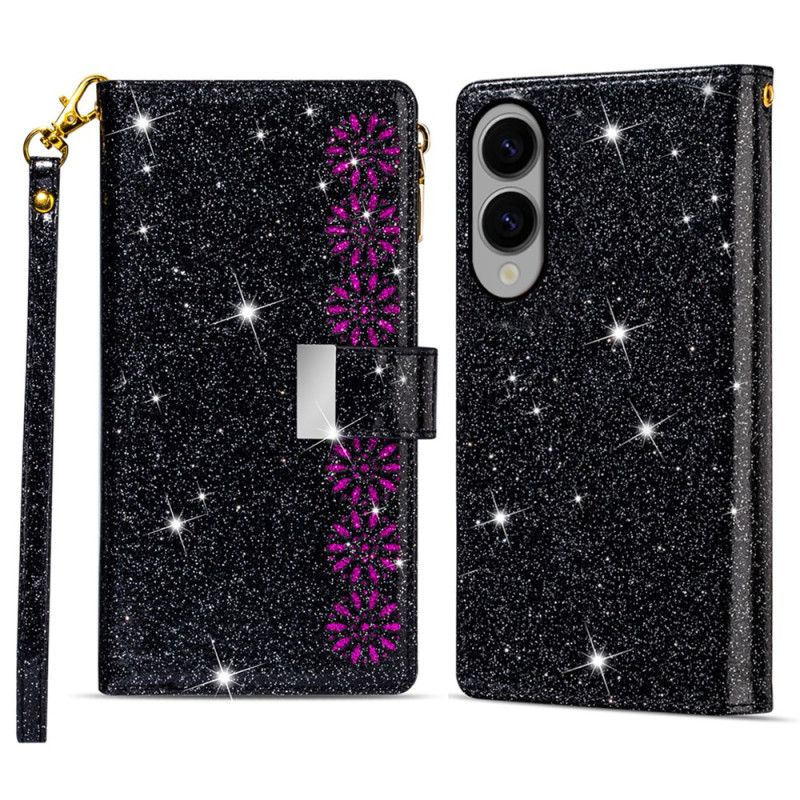 Etui Folio Do Samsung Galaxy S25 5g Edge Portfel Z Cekinowym Paskiem