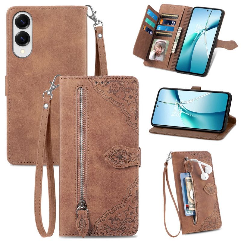 Etui Folio Do Samsung Galaxy S25 5g Edge Portfel Z Zamkiem Błyskawicznym W Kwiatowy Wzór