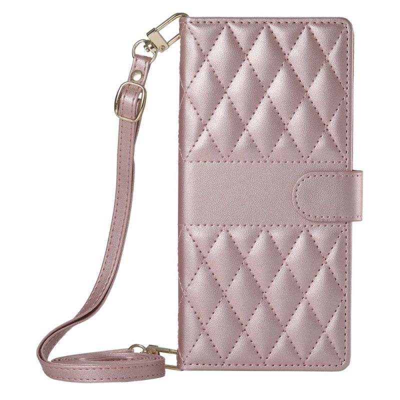 Etui Folio Samsung Galaxy S25 5g Edge Pikowane Z Paskiem I Paskiem Na Ramię Etui Ochronne