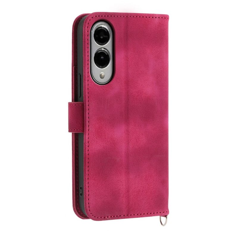 Skórzany Futerał Samsung Galaxy S25 5g Edge Etui Na Telefon Kwiatowy Wzór I Paski