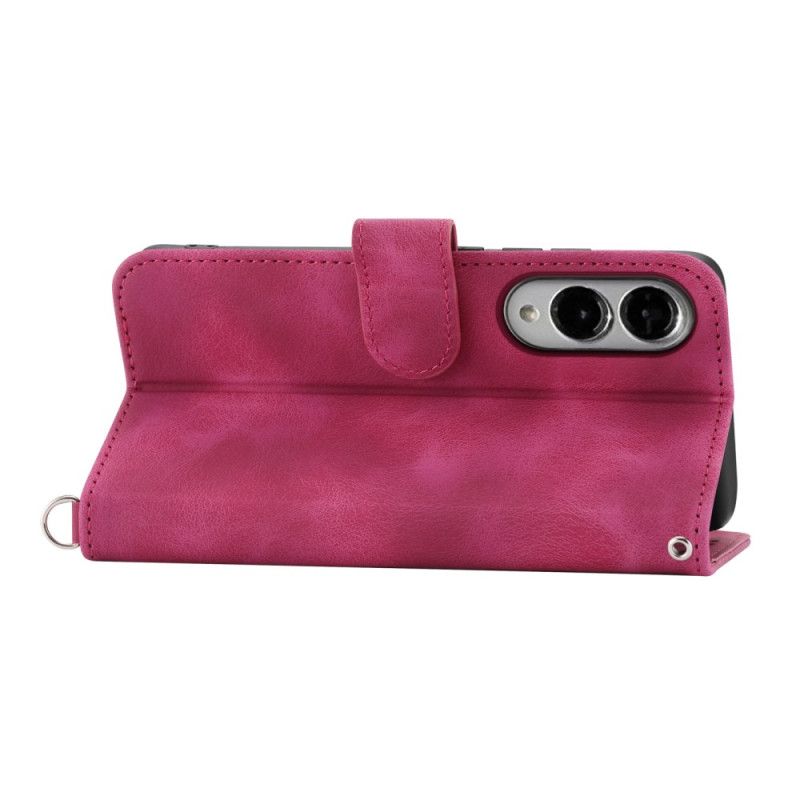 Skórzany Futerał Samsung Galaxy S25 5g Edge Etui Na Telefon Kwiatowy Wzór I Paski