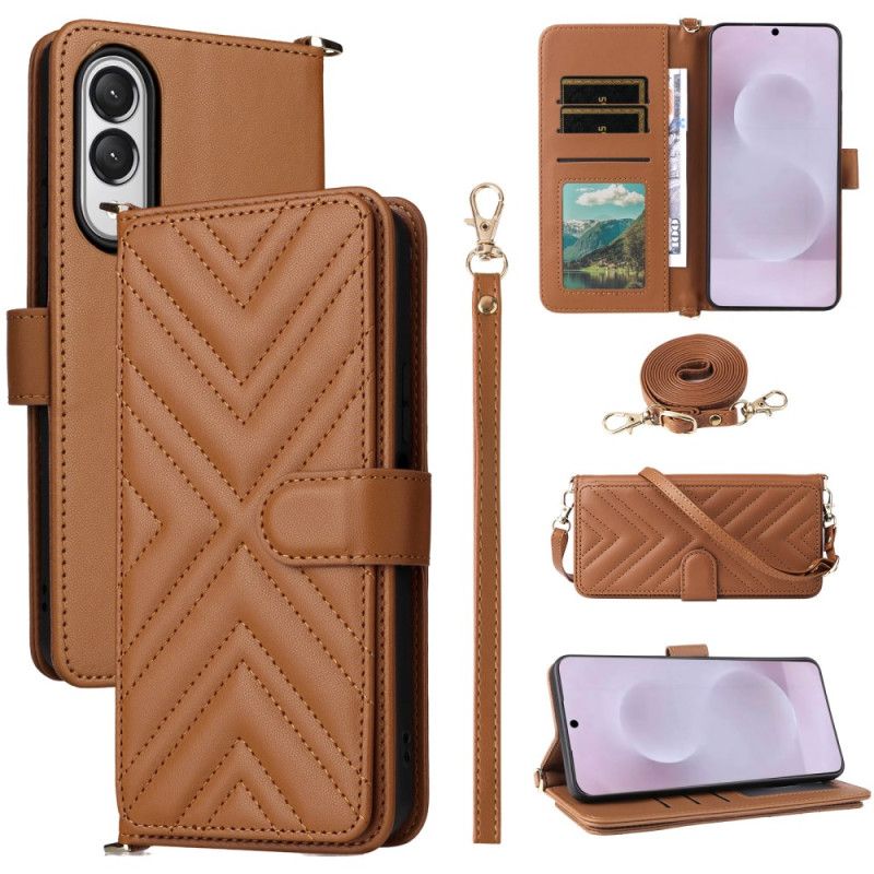 Skórzany Futerał Samsung Galaxy S25 5g Edge Etui Na Telefon Pikowany Z Paskiem I Paskiem Na Ramię