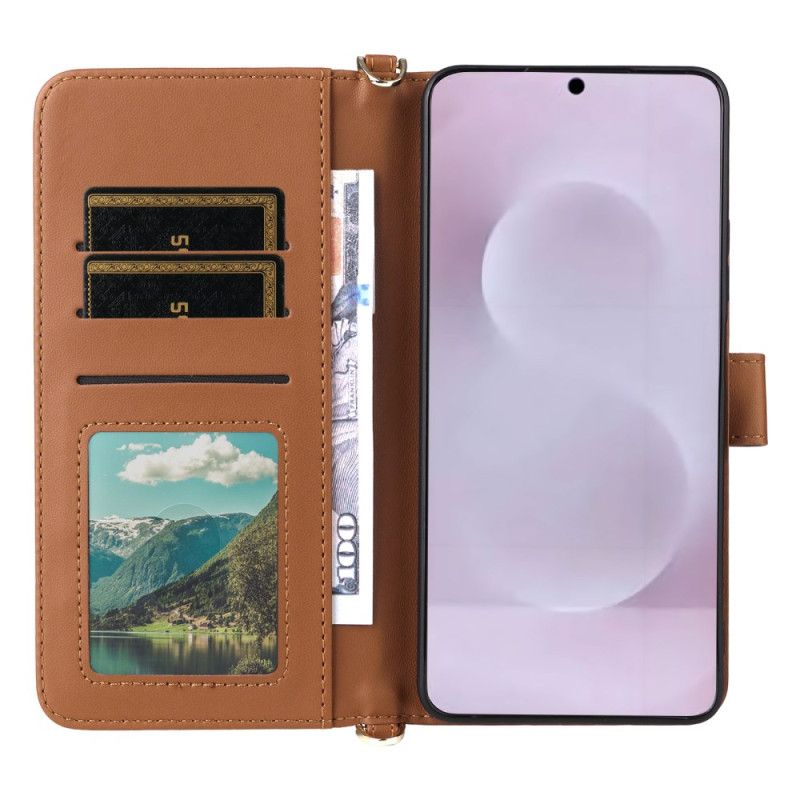 Skórzany Futerał Samsung Galaxy S25 5g Edge Etui Na Telefon Pikowany Z Paskiem I Paskiem Na Ramię