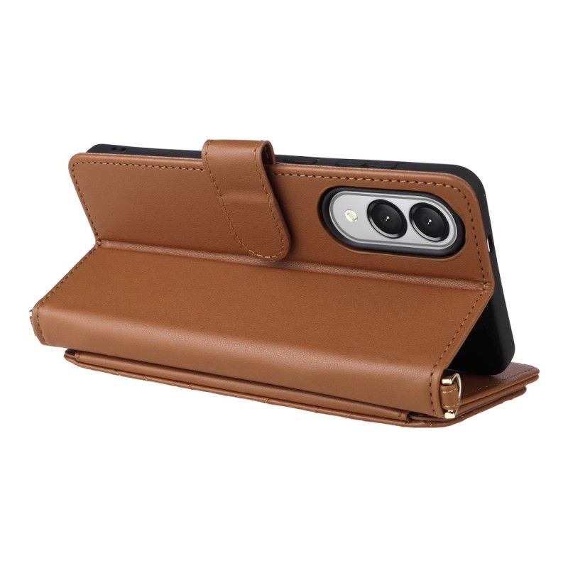 Skórzany Futerał Samsung Galaxy S25 5g Edge Etui Na Telefon Pikowany Z Paskiem I Paskiem Na Ramię