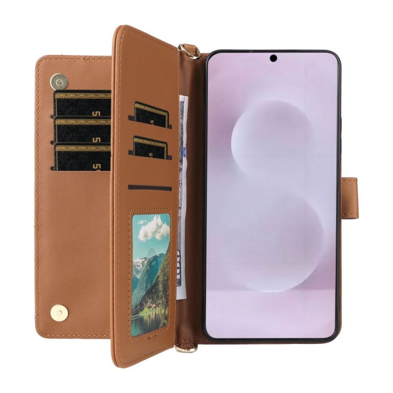 Skórzany Futerał Samsung Galaxy S25 5g Edge Etui Na Telefon Pikowany Z Paskiem I Paskiem Na Ramię