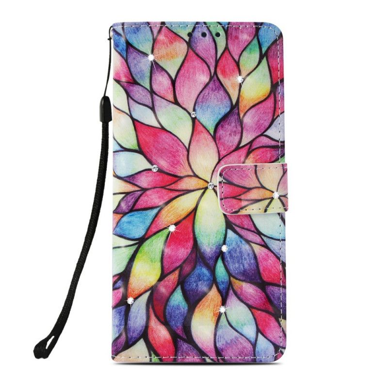 Etui Folio iPhone XR Kolorowy Kwiat Z Diamentami Etui Ochronne