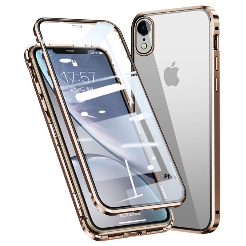 Etui iPhone XR Czerwony Czarny Szkło Hartowane Przednie I Tylne