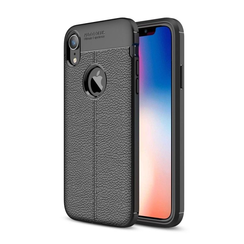 Etui iPhone XR Szary Czarny Efekt Skóry Z Podwójną Linią Liczi