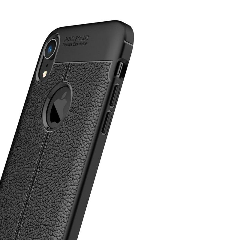 Etui iPhone XR Szary Czarny Efekt Skóry Z Podwójną Linią Liczi