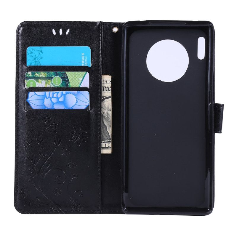 Etui Folio Huawei Mate 30 Pro Szary Czarny Stringi W Motyle I Kwiaty Etui Ochronne