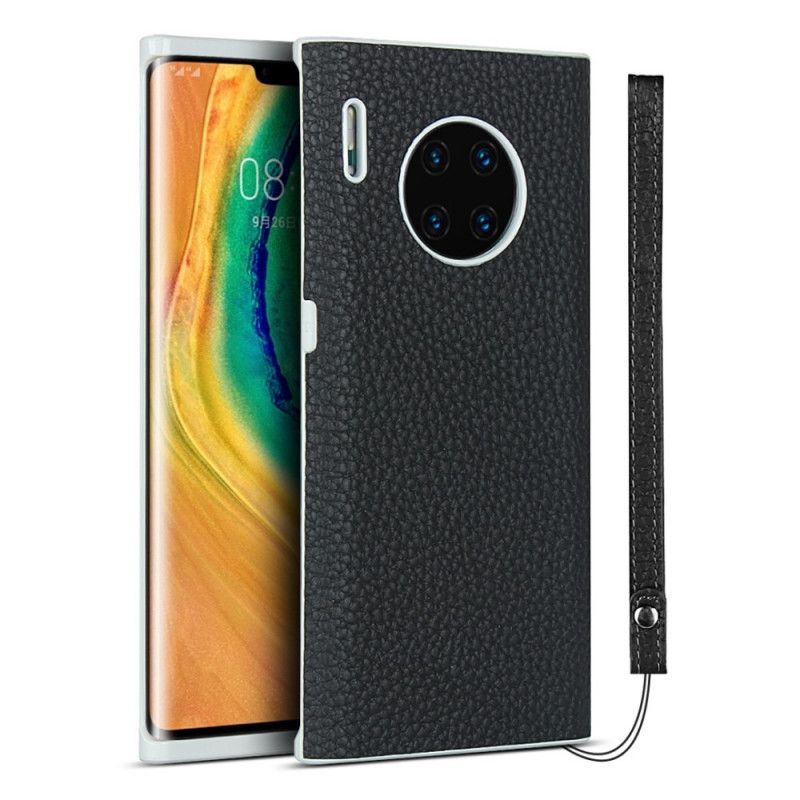 Etui Huawei Mate 30 Pro Szary Czarny Prawdziwa Skóra Liczi Z Paskiem