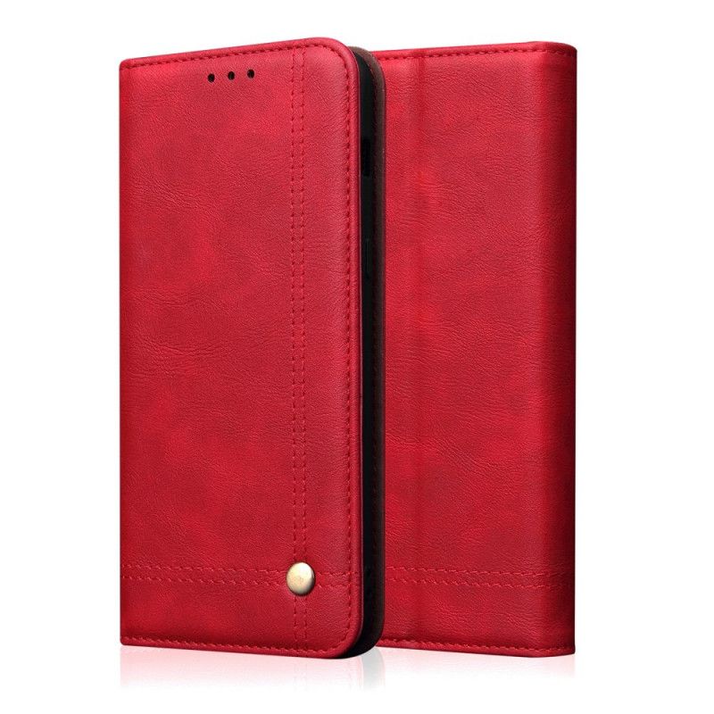 Flip Kotelot Huawei Mate 30 Pro Czerwony Czarny Efekt Szytej Skóry