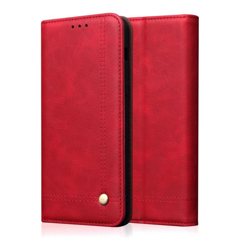 Flip Kotelot Huawei Mate 30 Pro Czerwony Czarny Efekt Szytej Skóry