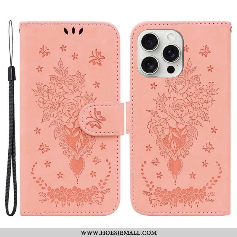 Skórzany Futerał iPhone 16 Pro Max Etui Na Telefon Kwiaty