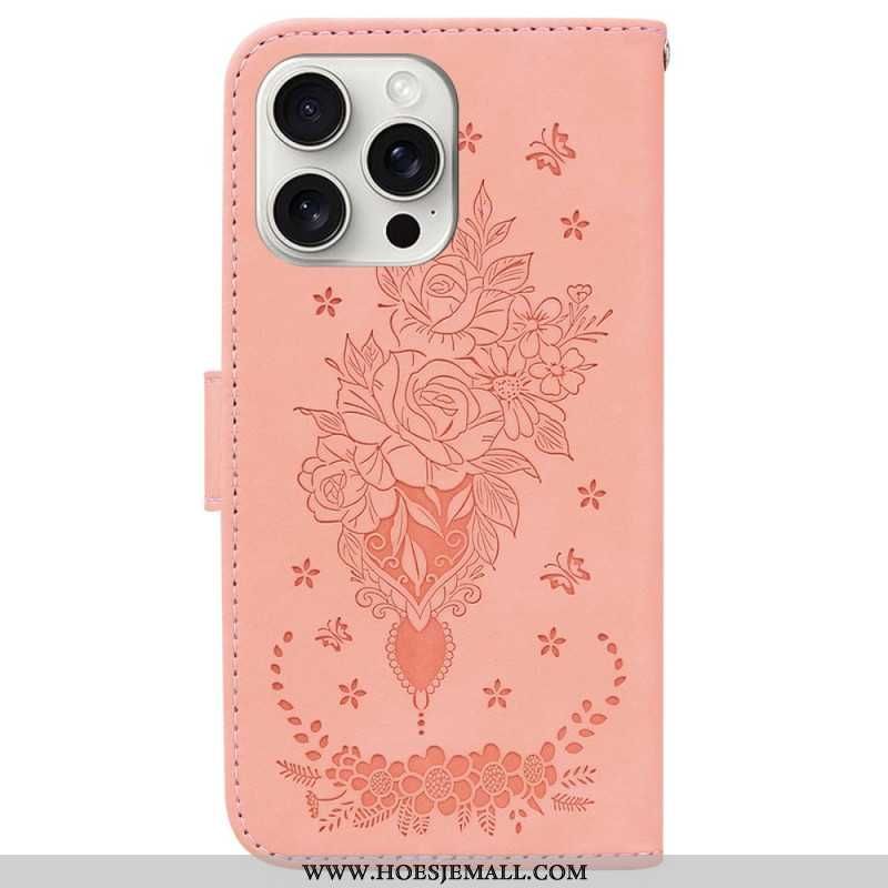 Skórzany Futerał iPhone 16 Pro Max Etui Na Telefon Kwiaty