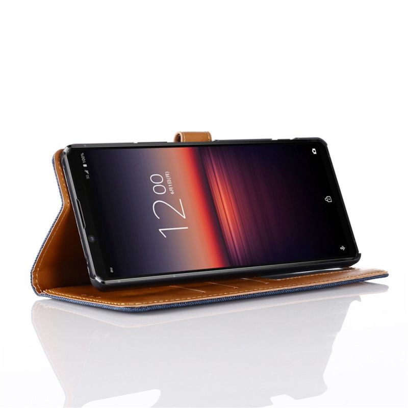 Etui Folio Sony Xperia 1 II Granatowy Czarny Tkanina Oxford