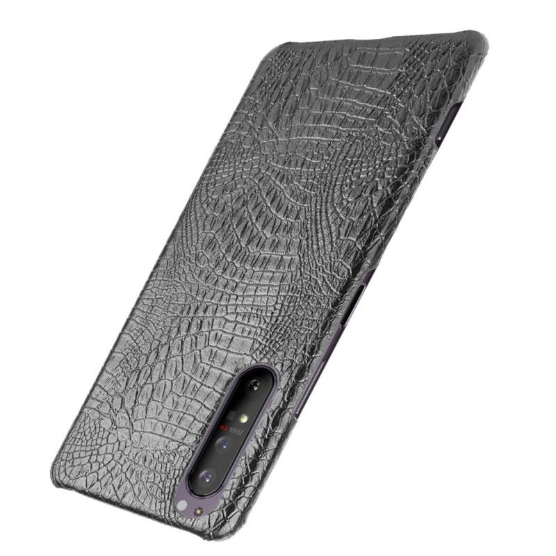 Etui Sony Xperia 1 II Biały Czarny Efekt Skóry Krokodyla