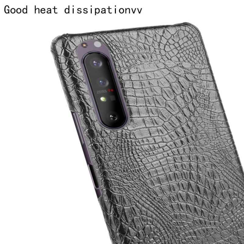 Etui Sony Xperia 1 II Biały Czarny Efekt Skóry Krokodyla