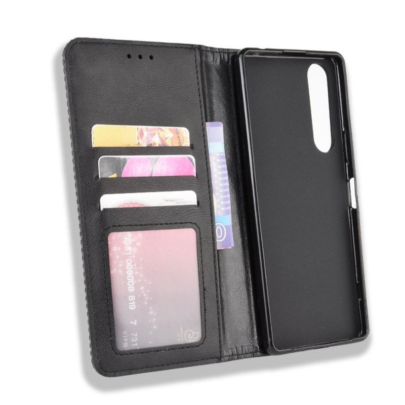 Flip Kotelot Sony Xperia 1 II Czerwony Czarny Stylizowany Efekt Skóry W Stylu Vintage Etui Ochronne