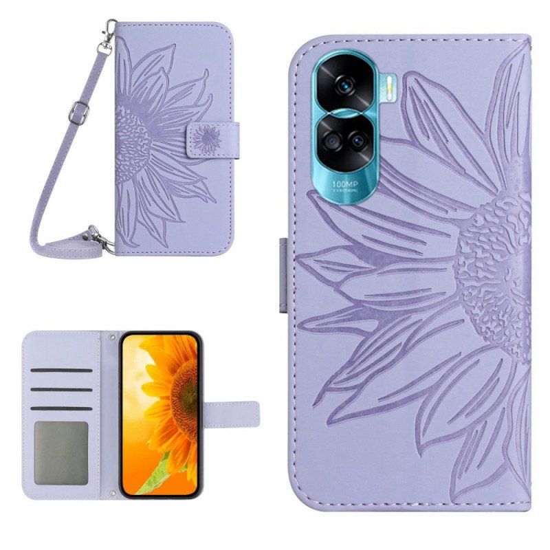 Etui Folio do Honor 90 Lite Słonecznik Z Paskiem Na Ramię