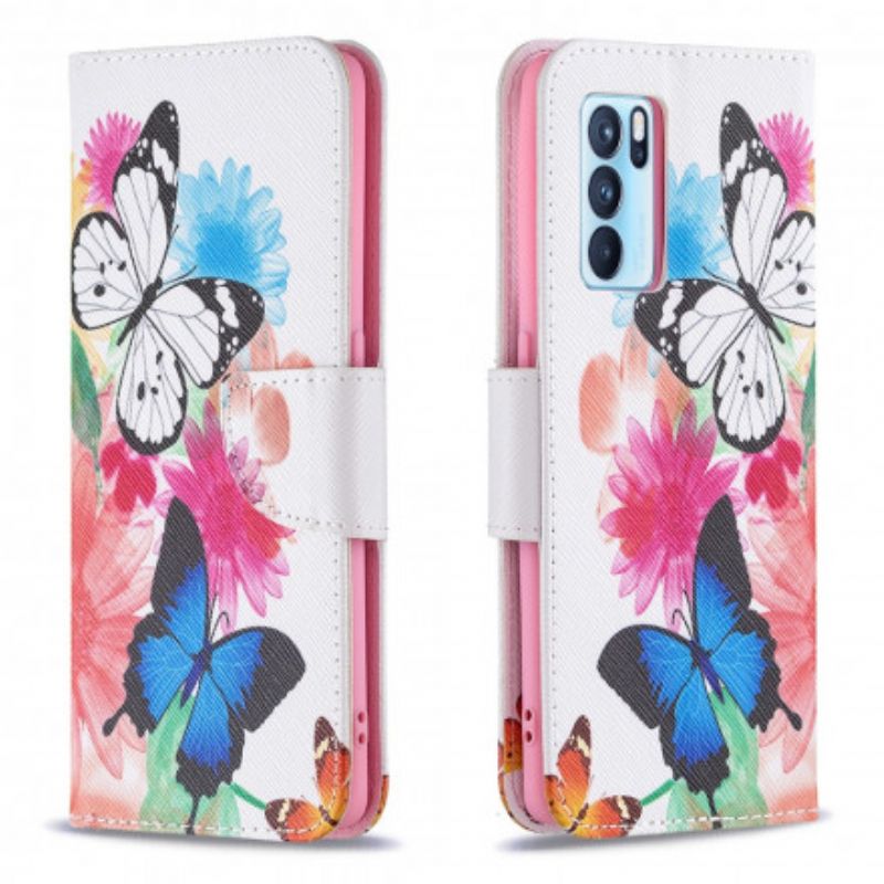 Etui Folio Oppo Reno 6 Pro 5g Malowane Motyle I Kwiaty