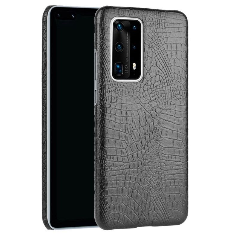 Etui Huawei P40 Pro Różowy Czarny Efekt Skóry Krokodyla