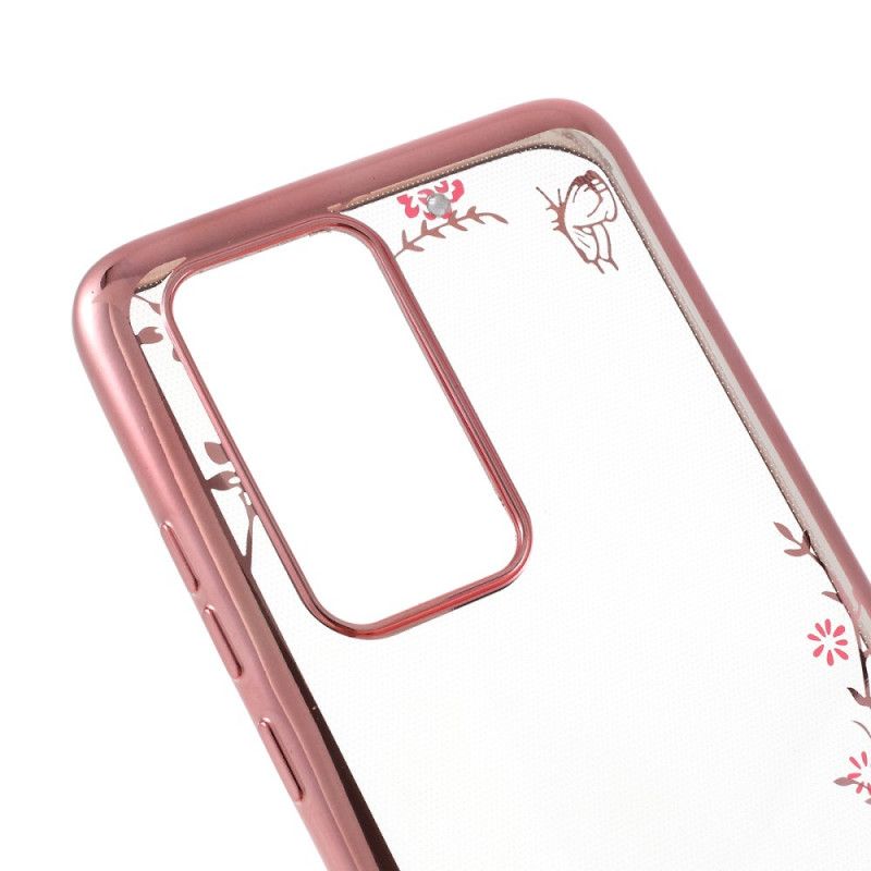 Futerały Huawei P40 Pro Różowe Złoto Złoto Etui na Telefon Obramowanie Z Efektem Metalu W Motyle