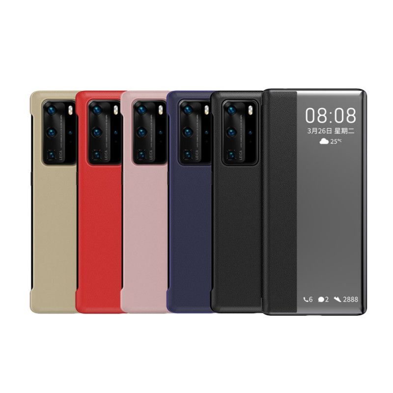 Zobacz Okładkę Teksturowana Sztuczna Skóra Huawei P40 Pro Granatowy Czarny