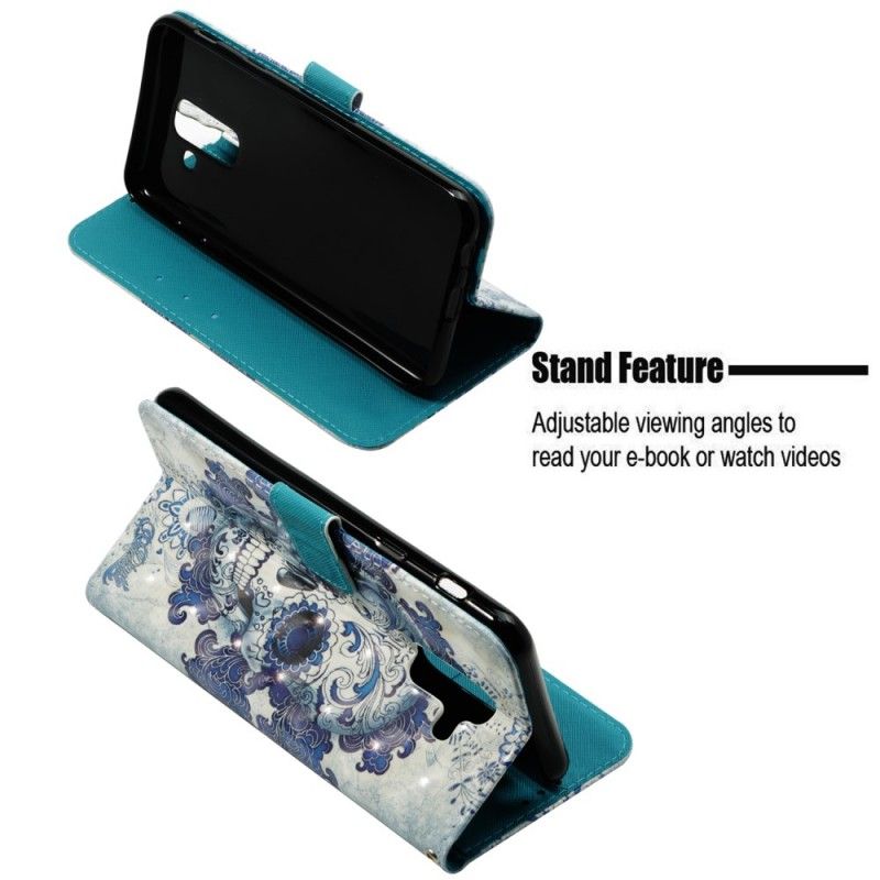 Etui Folio Samsung Galaxy A6 Plus 3D Niebieska Czaszka Etui Ochronne