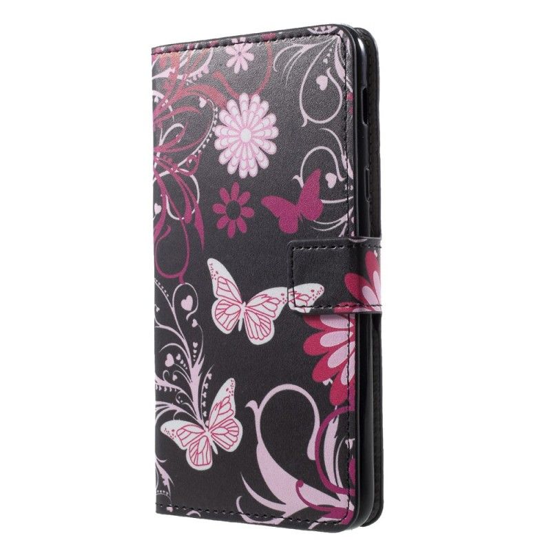 Etui Folio Samsung Galaxy A6 Plus Biały Motyle I Kwiaty Etui Ochronne