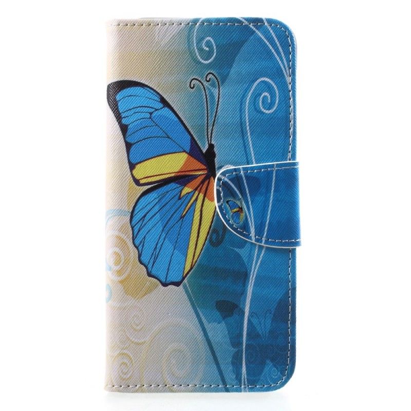 Etui Folio Samsung Galaxy A6 Plus Fioletowy Jasnoniebieski Motyle Etui Ochronne