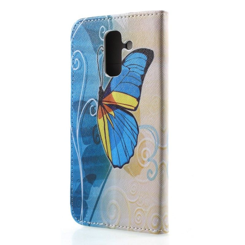 Etui Folio Samsung Galaxy A6 Plus Fioletowy Jasnoniebieski Motyle Etui Ochronne