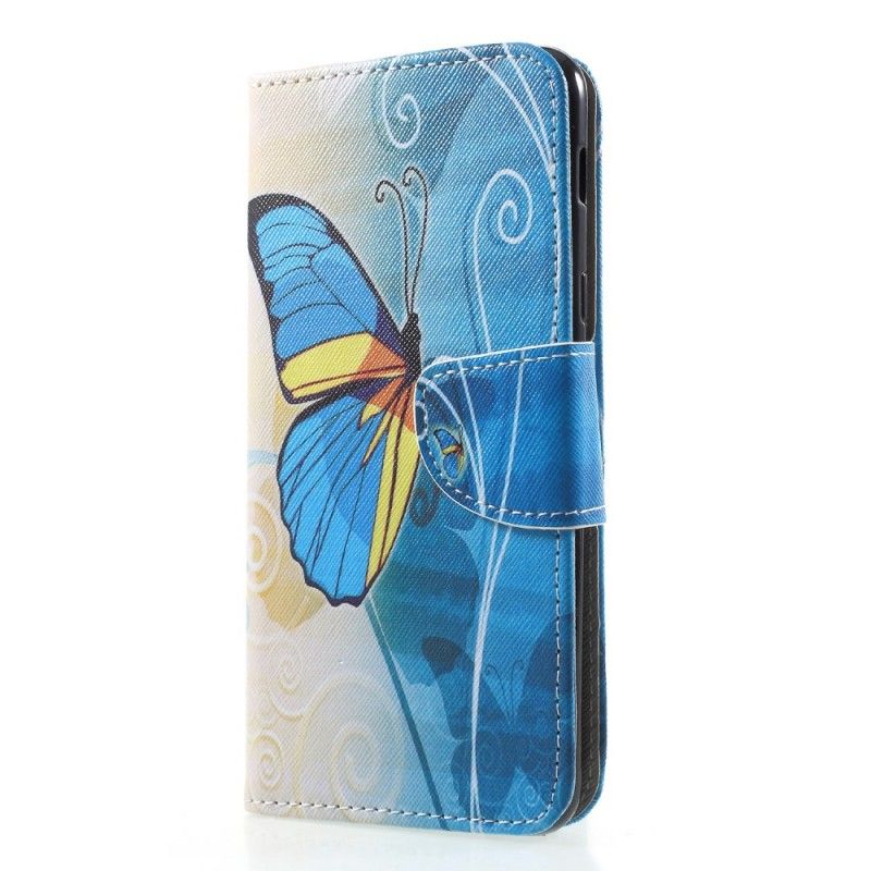 Etui Folio Samsung Galaxy A6 Plus Fioletowy Jasnoniebieski Motyle Etui Ochronne