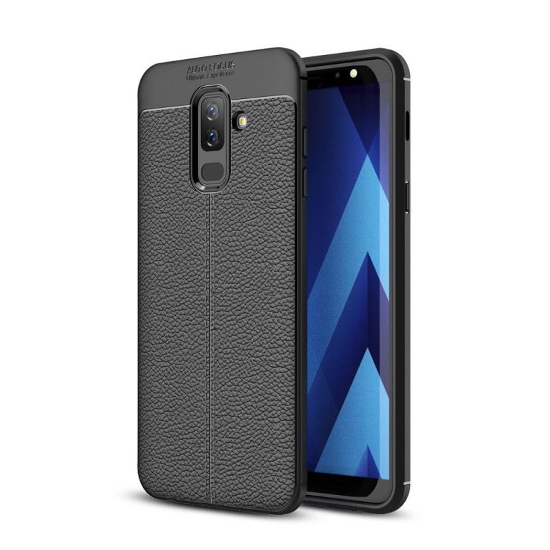 Etui Samsung Galaxy A6 Plus Szary Czarny Efekt Skóry Z Podwójną Linią Liczi