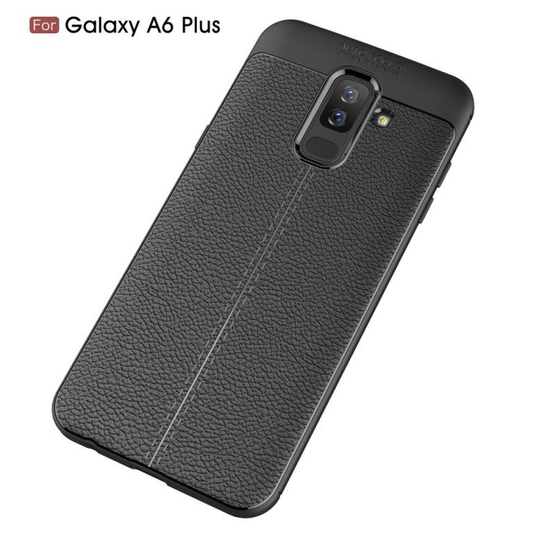 Etui Samsung Galaxy A6 Plus Szary Czarny Efekt Skóry Z Podwójną Linią Liczi