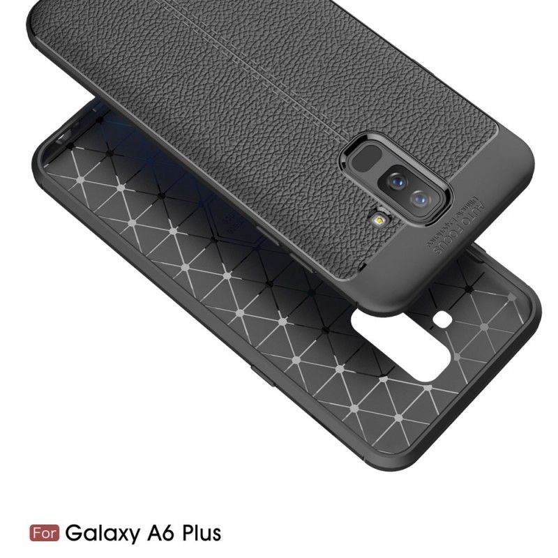 Etui Samsung Galaxy A6 Plus Szary Czarny Efekt Skóry Z Podwójną Linią Liczi