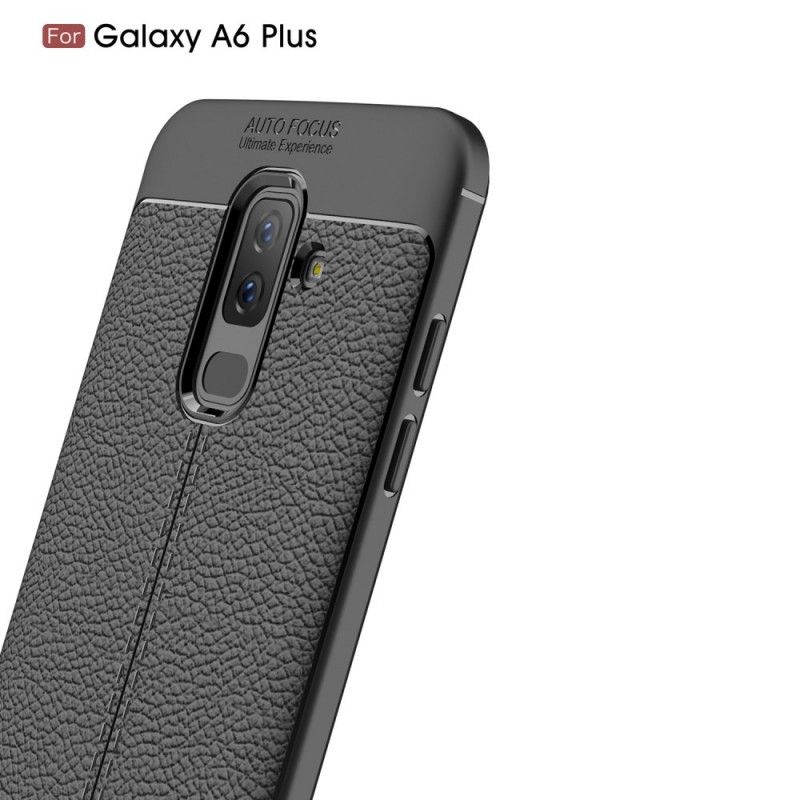 Etui Samsung Galaxy A6 Plus Szary Czarny Efekt Skóry Z Podwójną Linią Liczi