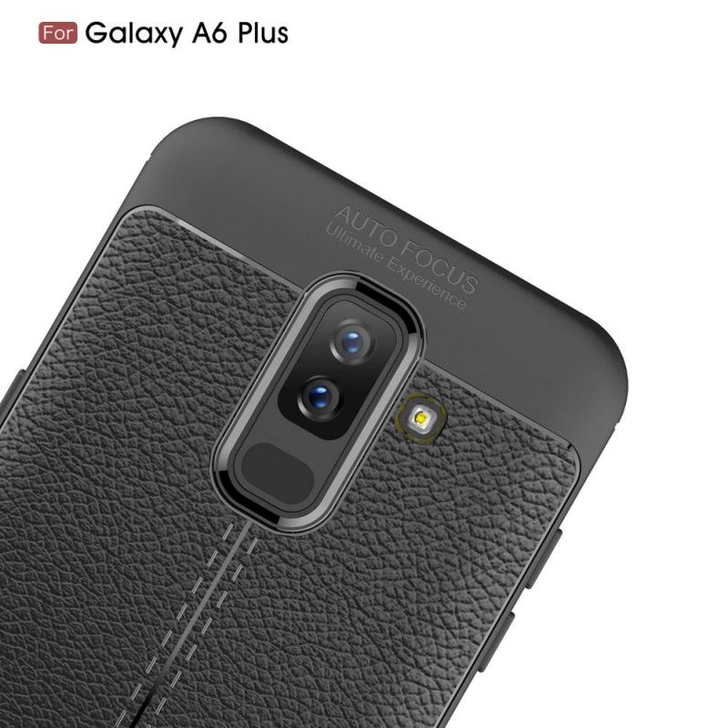Etui Samsung Galaxy A6 Plus Szary Czarny Efekt Skóry Z Podwójną Linią Liczi