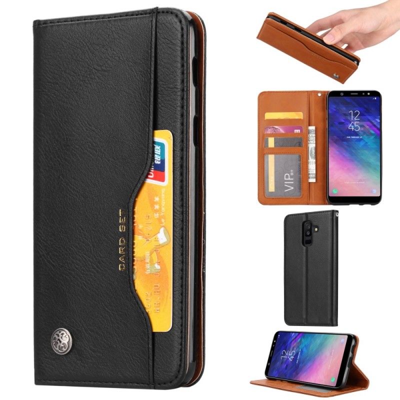 Flip Kotelot Samsung Galaxy A6 Plus Czerwony Czarny Etui Na Karty Ze Sztucznej Skóry Etui Ochronne