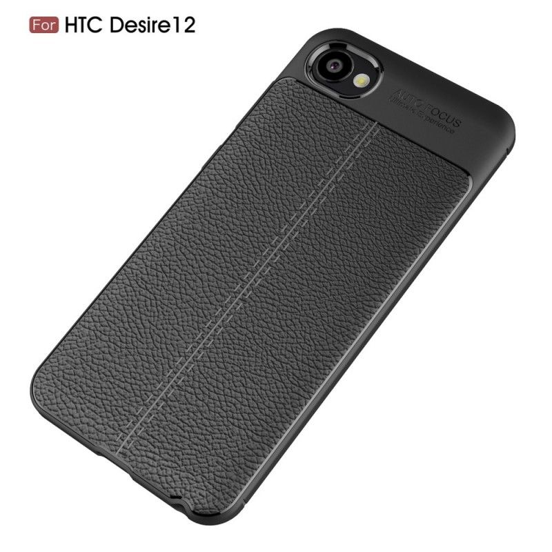 Futerały HTC Desire 12 Szary Efekt Skóry Z Podwójną Linią Liczi