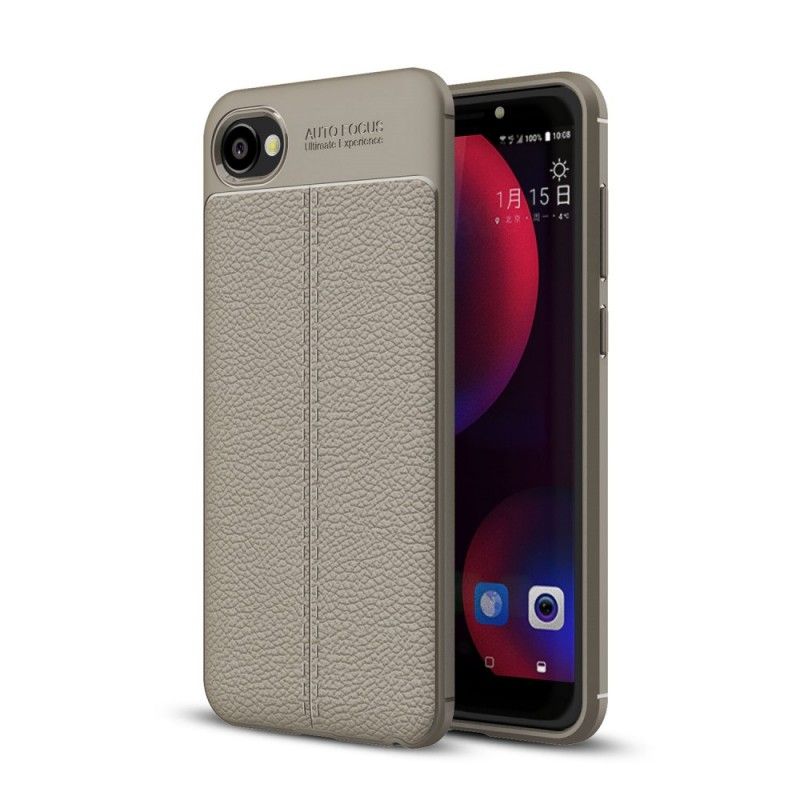 Futerały HTC Desire 12 Szary Efekt Skóry Z Podwójną Linią Liczi