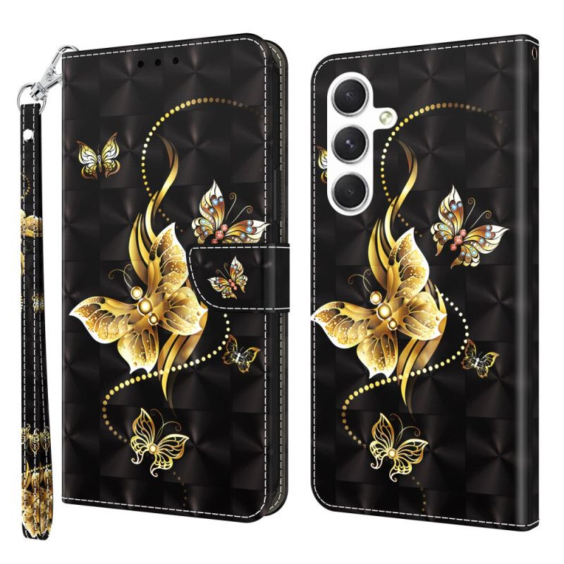Etui Folio Samsung Galaxy A16 5g Złote Motyle Z Paskiem Etui Ochronne