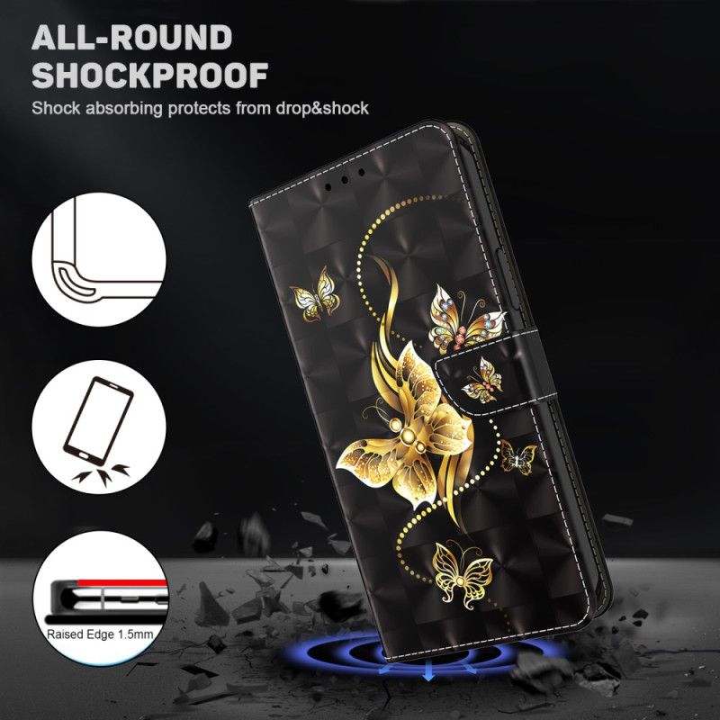 Etui Folio Samsung Galaxy A16 5g Złote Motyle Z Paskiem Etui Ochronne
