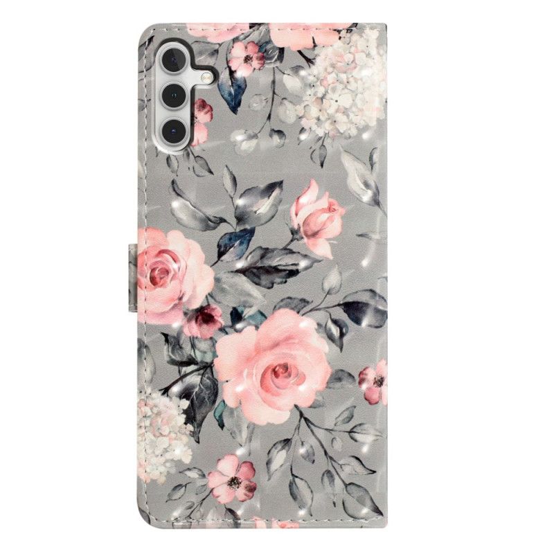 Skórzany Futerał Samsung Galaxy A16 5g Etui Na Telefon Wzór W Różowe Kwiaty