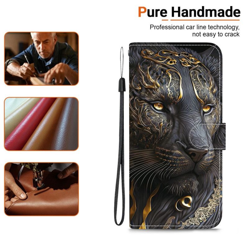 Etui Folio Do Sony Xperia 10 Vii CZarno-złoty Lew