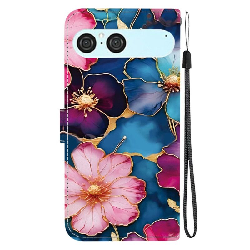 Etui Folio Do Sony Xperia 10 Vii Niebiesko-złoty Wzór Kwiatowy