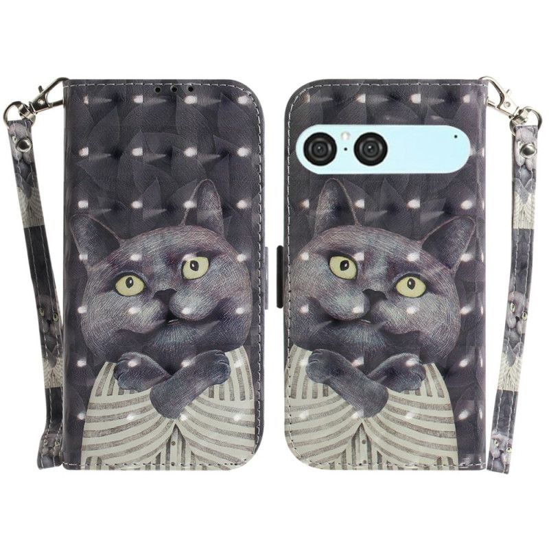 Etui Folio Do Sony Xperia 10 Vii Smycz Z Szarym Kotem