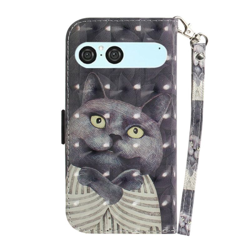 Etui Folio Do Sony Xperia 10 Vii Smycz Z Szarym Kotem