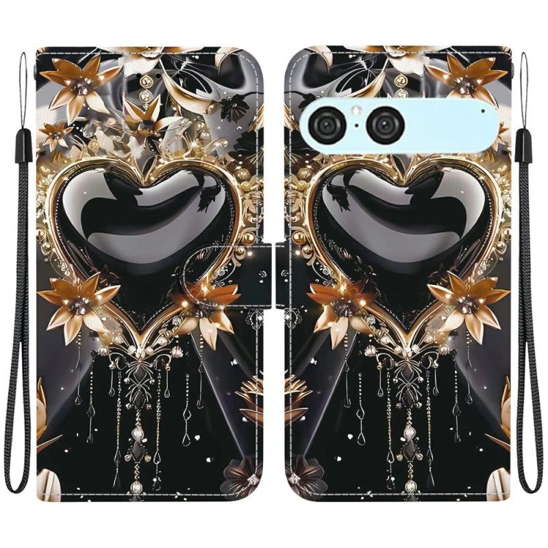 Etui Folio Sony Xperia 10 Vii CZarno-złote Serce Etui Ochronne