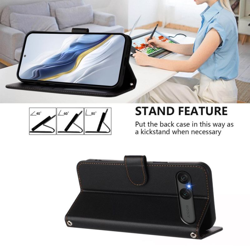 Etui Folio Sony Xperia 10 Vii Gładka Sztuczna Skóra Skóra Etui Ochronne